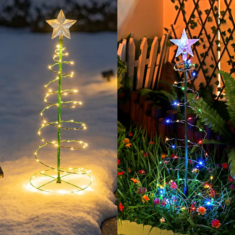 1 6PCS Solar Christmas Tree Light Stand Garden LED Ground Lamp Waterproof Christmas Garland Yard