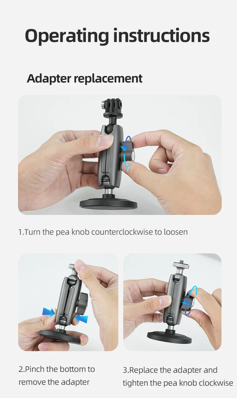 Aluminum Alloy Magnetic Action Camera Holder 360° Adjustable 1/4 Adapter For In