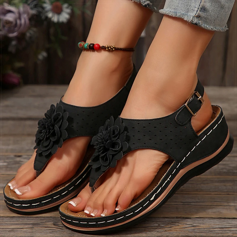 Women's Sandals Low Heels Sandals With Wedges Shoes Woman Sweet Sandals Summer 2025 Beach Shoes Summer Footwear Women Flip Flops
