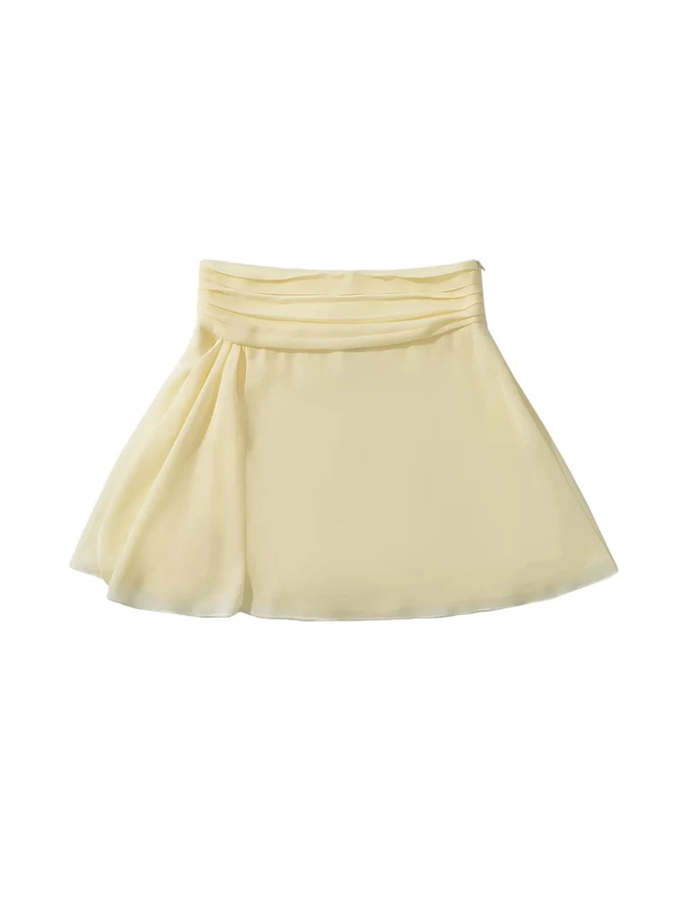 

Юбка-трапеция шифоновая женская с завышенной талией, модная плиссированная мини-юбка желтого цвета, черная, весна-лето 2024