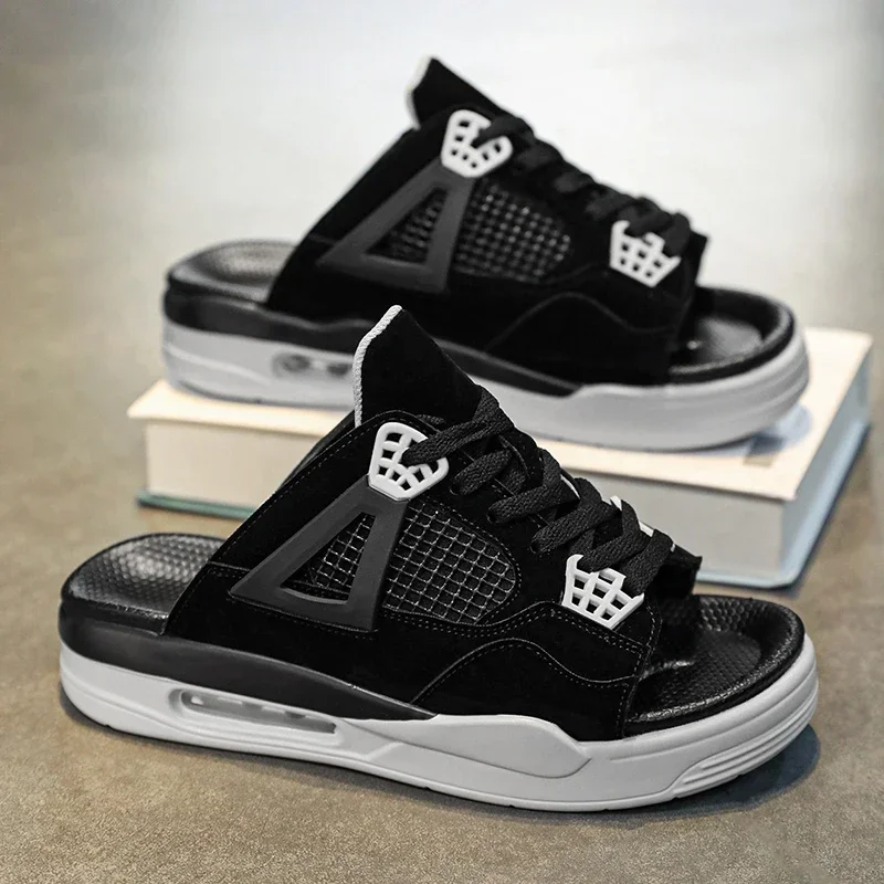 Men Platform Sandals Slides Mesh Half Slippers Fashion Outdoor Beach Low Top Breathable Lightweight Open Toe