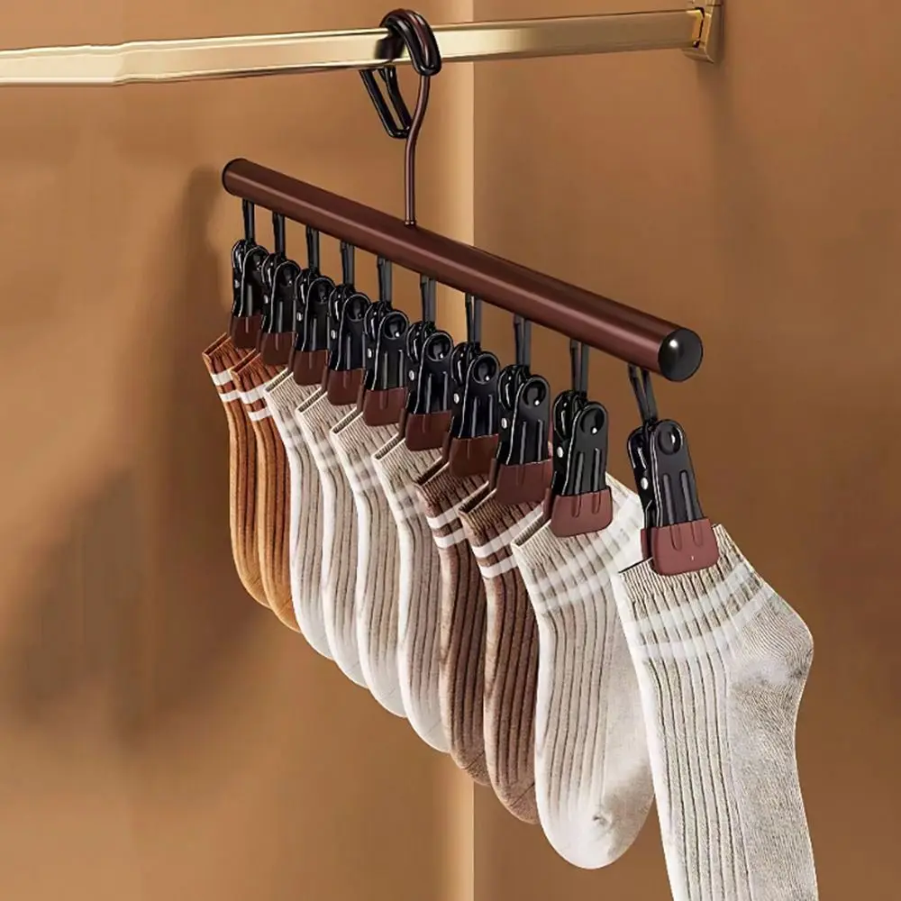 Multi-purpose 10 Clips Clothes Drying Rack Anti-Slip Non-marking Sock Clips Rotatable Windproof Clothes Hanger Home Closet