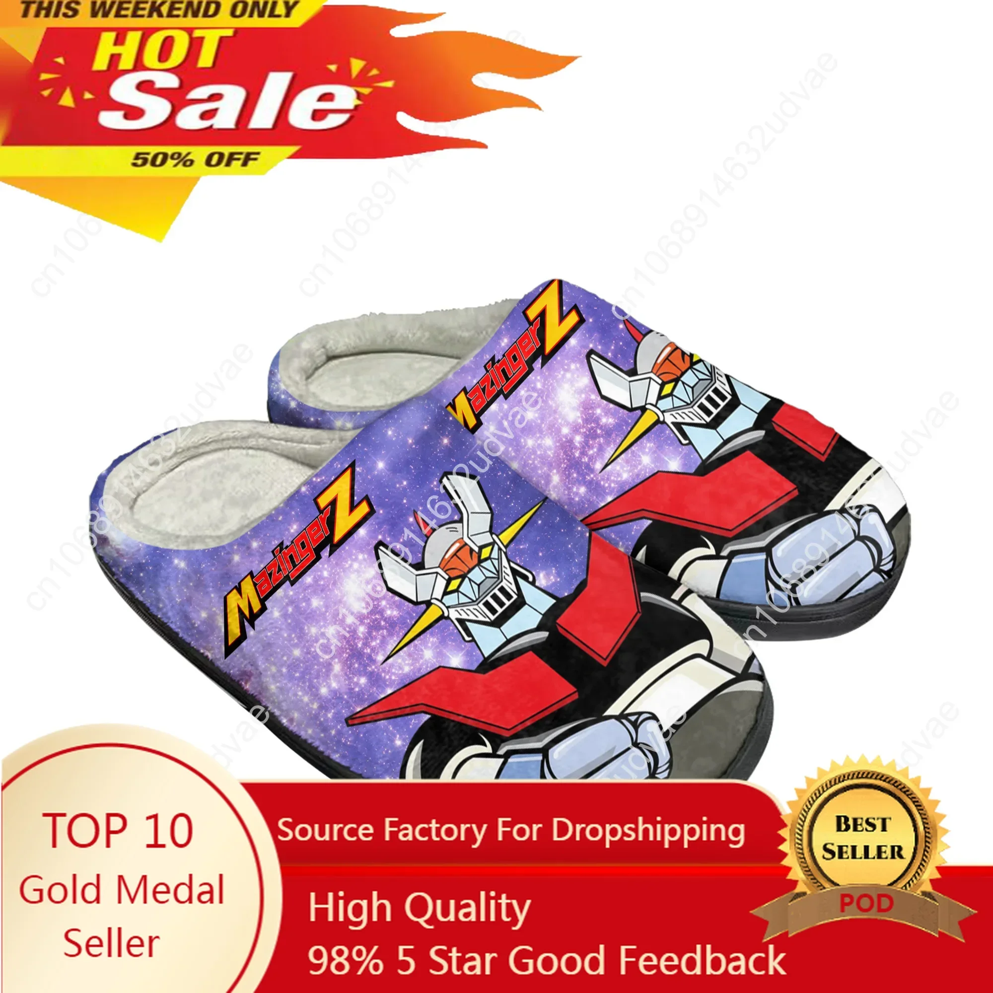 Mazinger Z Manga Anime Comics Home Cotton Custom Slippers Mens Womens Sandals Plush Casual Keep Warm Shoes Thermal Slipper