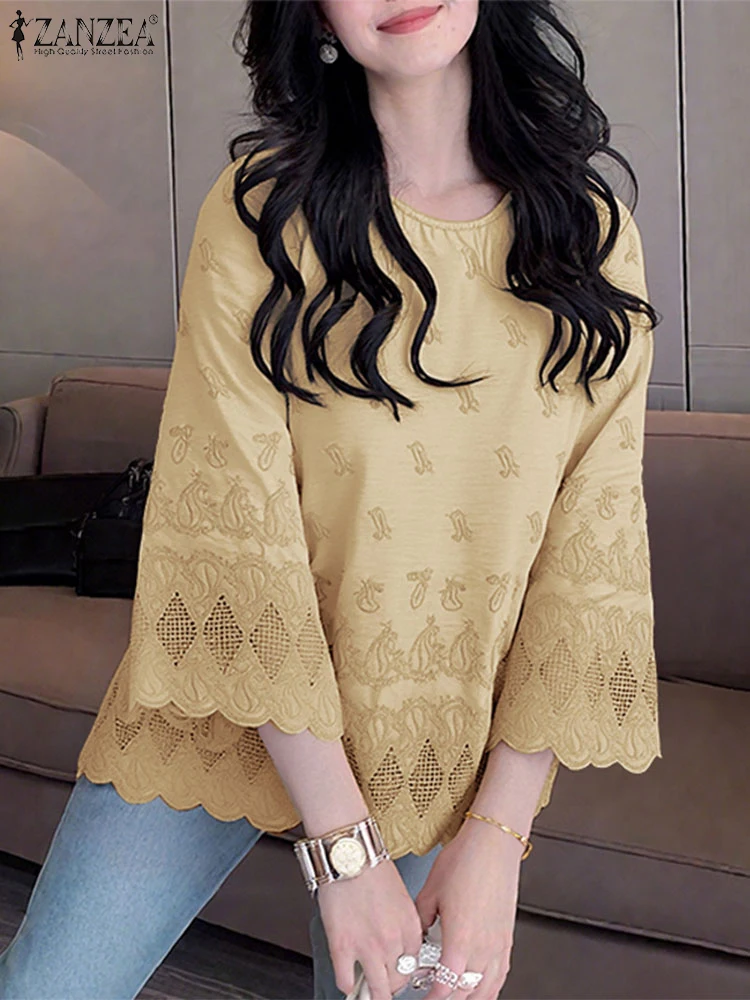 2025 الخريف القطن خمر بلوزة المرأة موضة مضيئة كم ب...