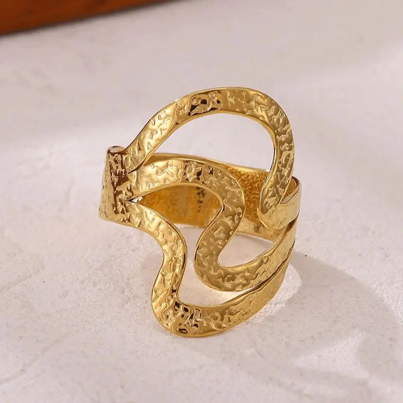 Women Gold Stainless Steel Twisted Adjustable Ring