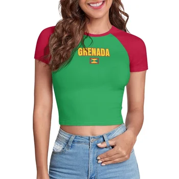 Women's Baby Tees for Women Custom Grenada Flag Y2K Graphic Tops Letter Print Short Sleeve Crop Tops 90s T-Shirt Vintage Outfit 1