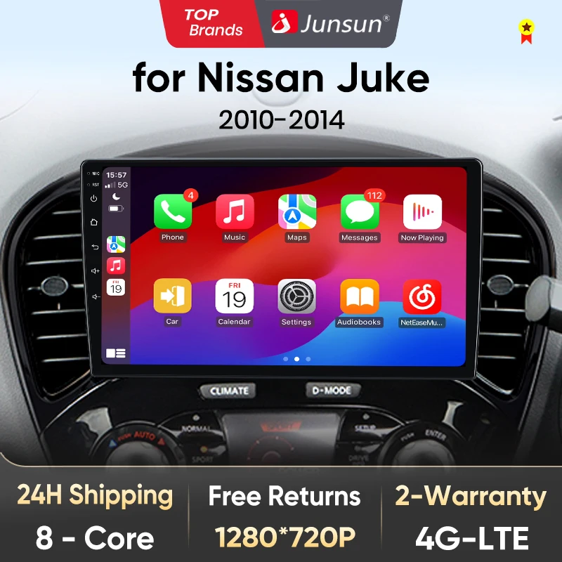 Junsun AI autoradio vocale pour Nissan Juke YF15 2010-2014 sans fil Carplay Android Auto 4G LTE voiture systèmes intelligents GPS Navi