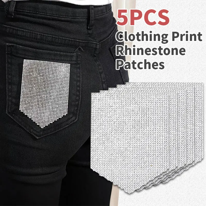 5PCS Tasche Strass Patch Kleidung Abzeichen Epaulette Jeans Tasche Luxus Bling Kristall Heißer Stanzen Applique DIY Dekoration – Detail 1