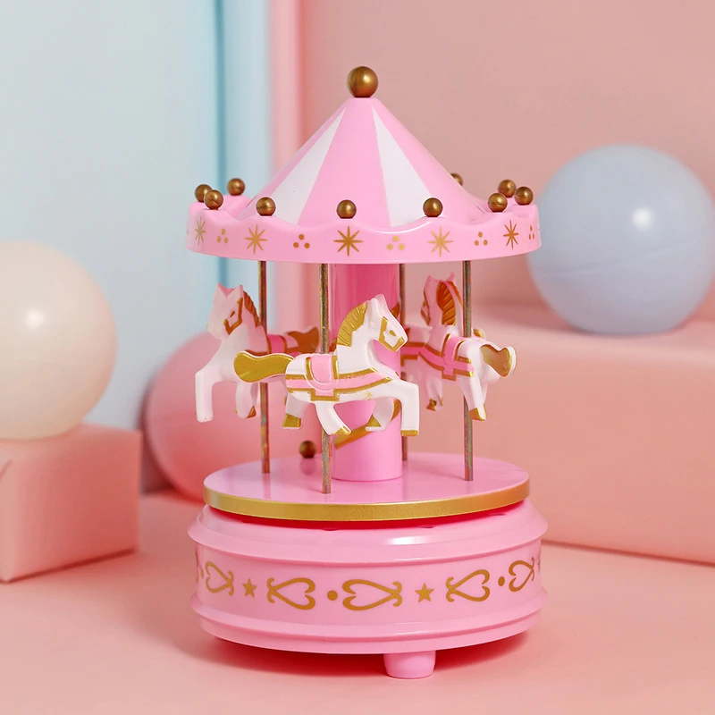 1pc carousel music box 4 horses rotate romantic handwork toy gift
