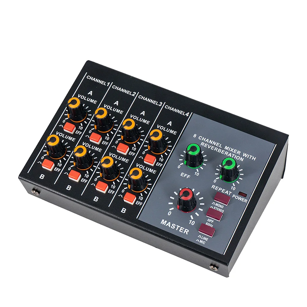 MIX428，Mini 8-Channel Sound Mixer , Digital Mixer, Stereo, Reverb Function, Suitable for Recording Studio, DJ, Karaoke, Stage