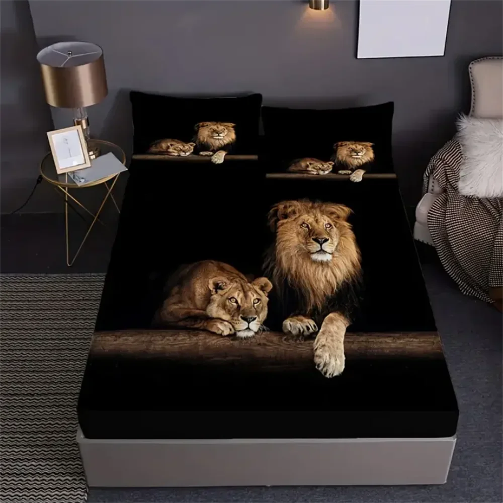 Luxurious Lion-Themed Fitted Sheet Set 2/3pcs - Ultra-Soft, Animals Fabric with Deep Pocket - Ideal for Bedroom and Dorm Room 2