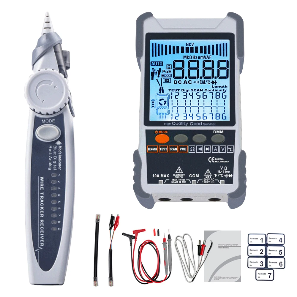 ET616 ET618 ET618PRO Network Cable Tester Multimeter LCD Display with Backlight Analogs Digital Search POE Test