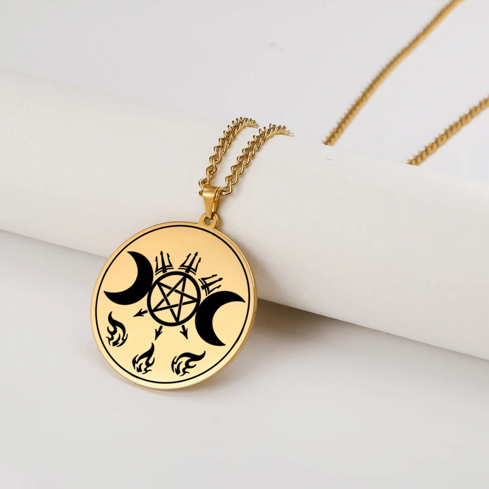 Dawapara Hexerei Hecate der Rad Triple Mond Göttin Halsketten Lilith Dichtung Amulett Edelstahl Wiccan Schmuck – Detail 11