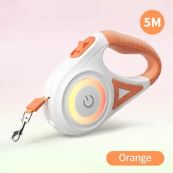 Automatic Retractable Dog Leash with LED Luminous Strap - Stylish and Durable (Orange)