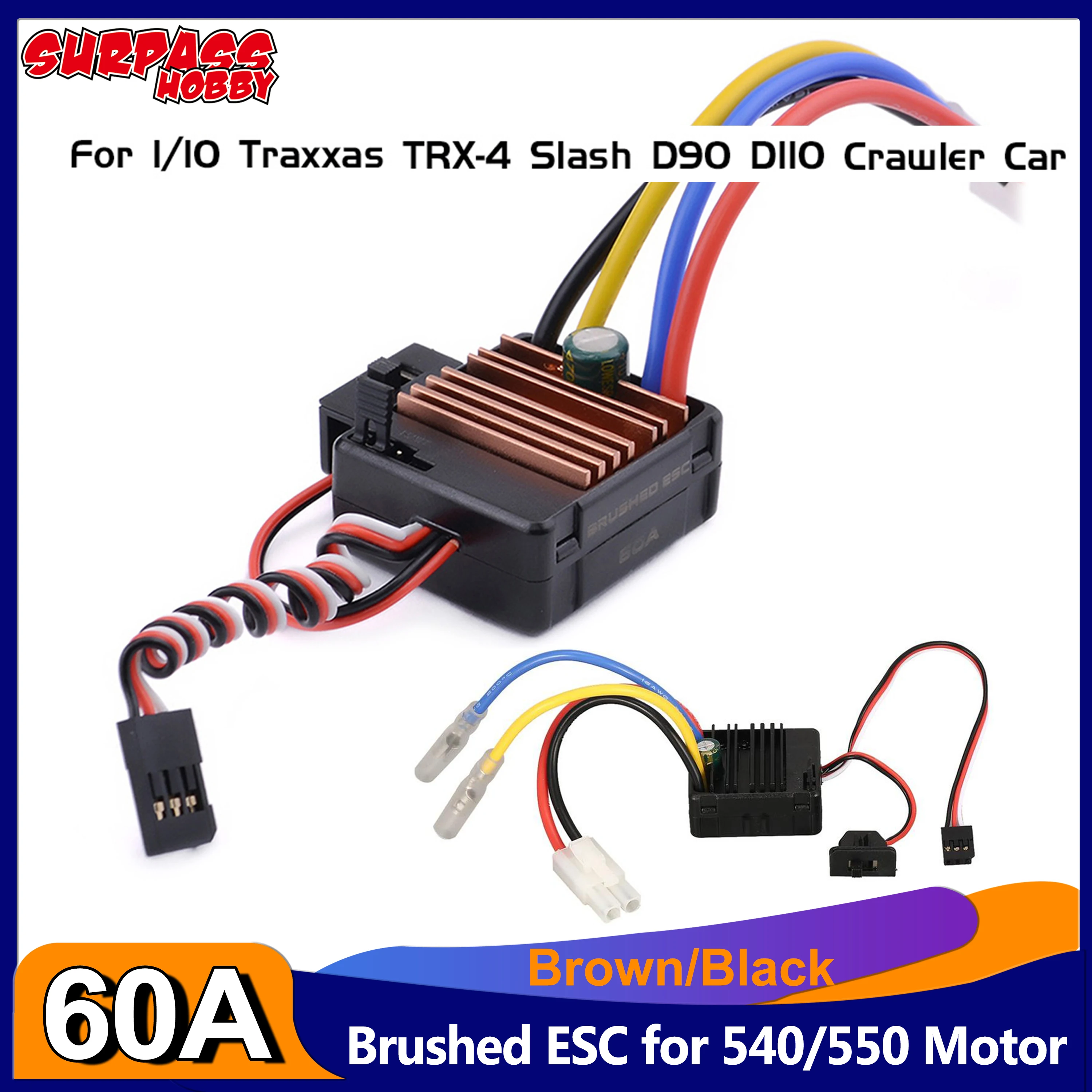 

60A Brushed ESC Electronic Speed Controller with 5V/2A BEC 540 550 Motor for 1/10 RC HSP HPI Kyosho TRAXXAS Crawler Off-road Car