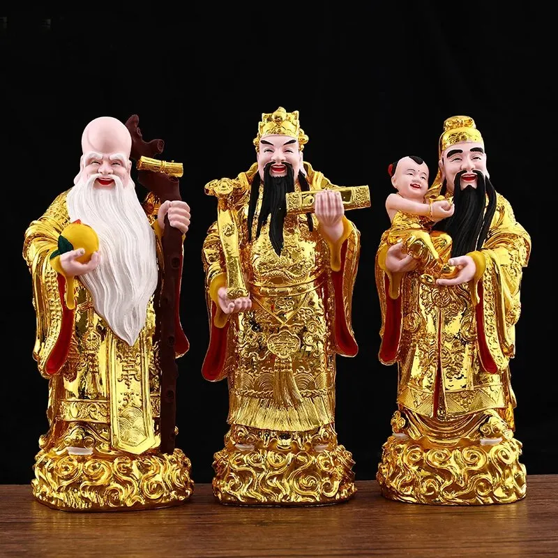 

3PCS Asia HOME SHOP Good luck Gods buddha efficacious bless Fu Lu Shou safe health patron saint FENG SHUI statue 38cm large