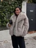 Fashion Solid Faux Fur Lapel Women Jackets Chic Commuting Warm Thick Long Sleeve Coat 2025 New Winter Lady High Street Outerwear 3