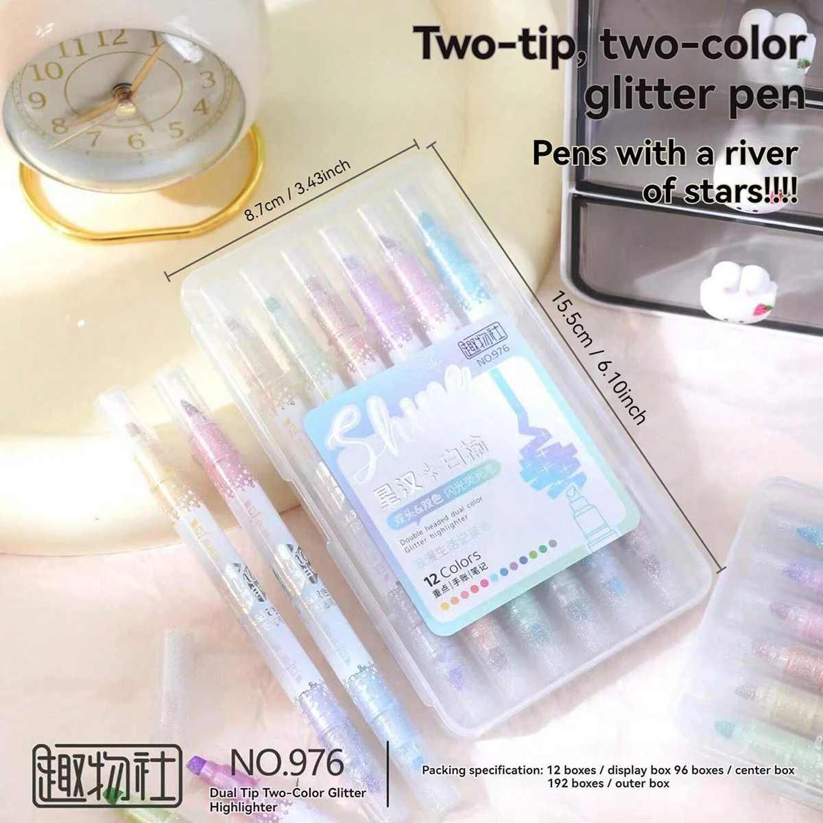 6Pcs/set Kawaii Glitter Highlighters, Dual Tip, Aesthetic Marker Scrapbook Painted Cute Highlighters for School Markers