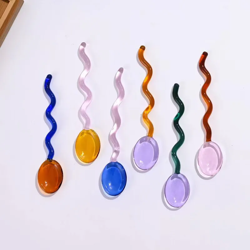 Milk Dessert Glass Spoon High Temperature Resistant Glass Spoon Cute Special-shaped Coffee Iced Beverage Mixing Tableware glass dessert spoon