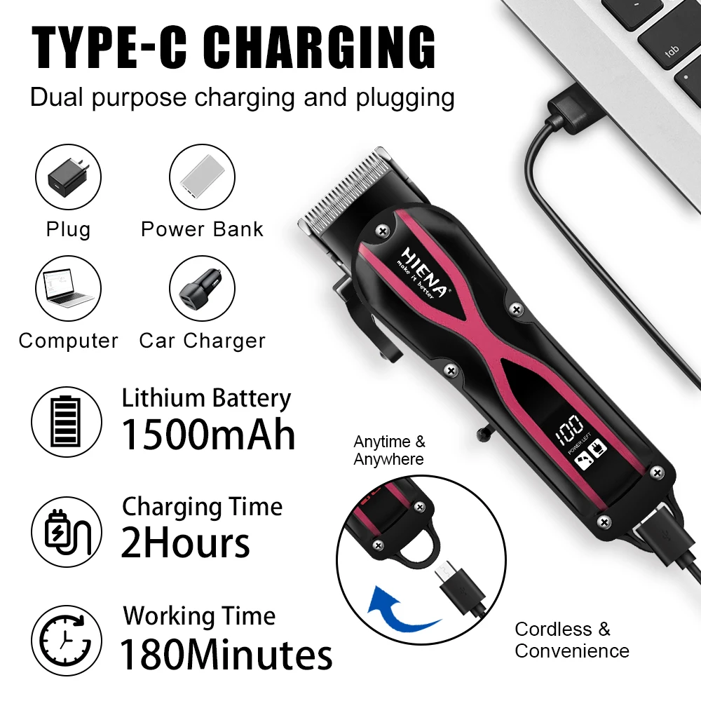 최신 전기 머리 깎기 충전식 남성용 전기 면도기 헤어 트리머 전문 이발사 무선 헤어 커팅 머신