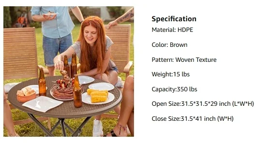 Description Picture 4 of itemUS 32" Round Folding Commercial Banquet Table, Portable Plastic Coffee Card Dining Table for Kitchen or Outdoor Party Wedding