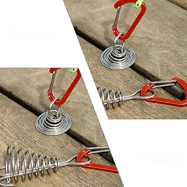 Stainless Steel Fixed Tent Rope Buckle Wooden Hook Spring Wind Rope Outdoor Camping Octopus Rope Buckle Camping Deck Nail