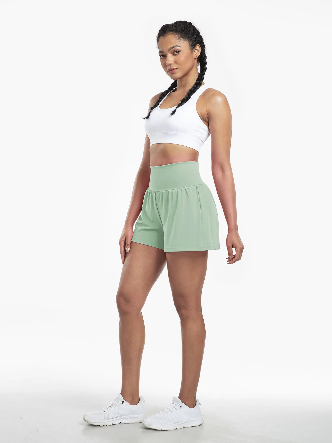 High Waisted 2-in-1 Yoga Shorts With Back And Side Pockets