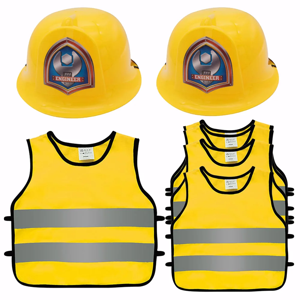 

Construction Worker Costume Kids Role Play Vest and Hat Children Kids Birthday Party Costume Excavator Theme Supplies