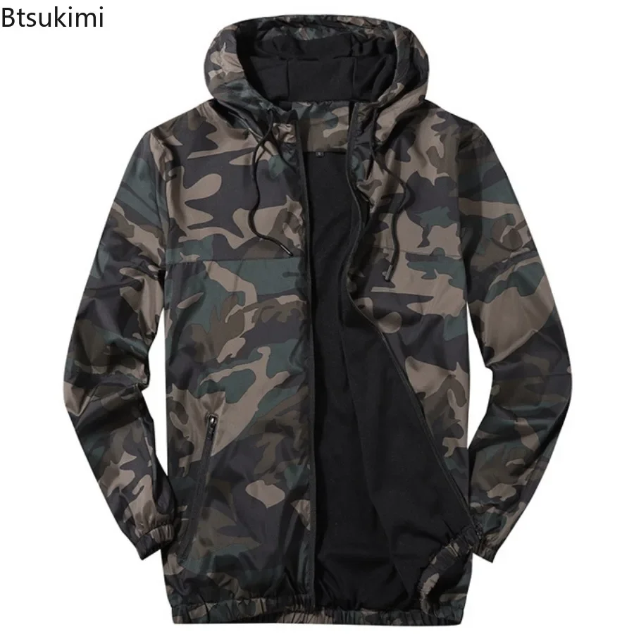 New2024 Men's Camouflage Patchwork Jackets Spring Autumn Casual Mesh Breathable Hooded Jackets Military Tactical Jackets for Men