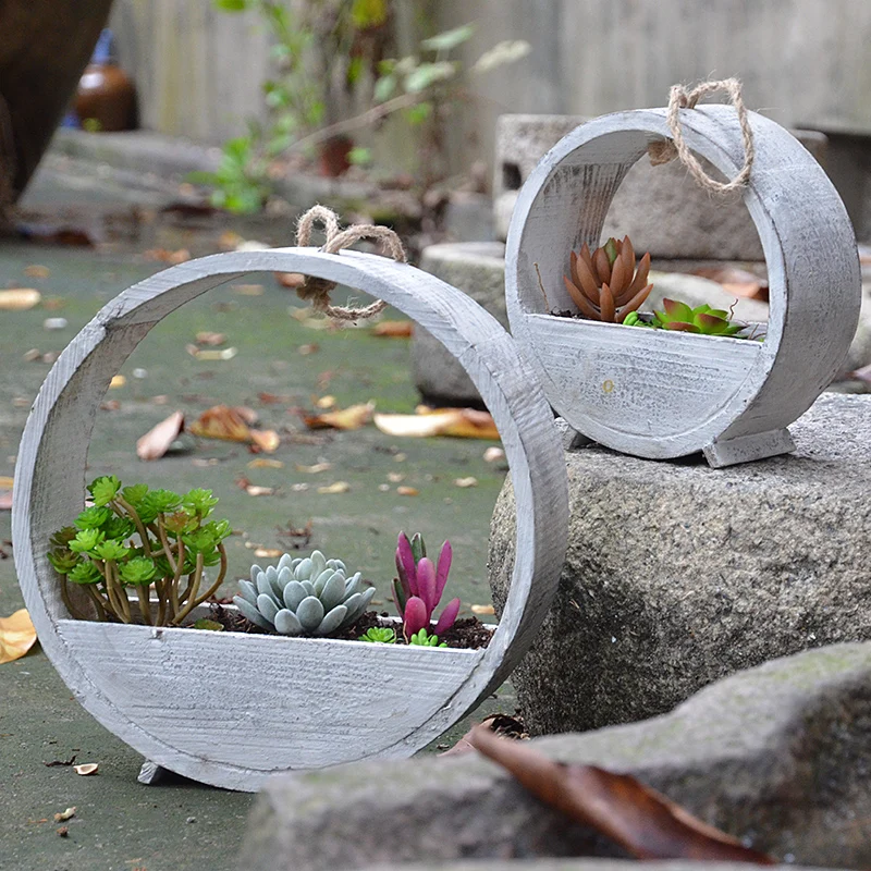 

American rural old solid wood flower hanging hanging flowerpot ZAKKA round fleshy flower garden decorations
