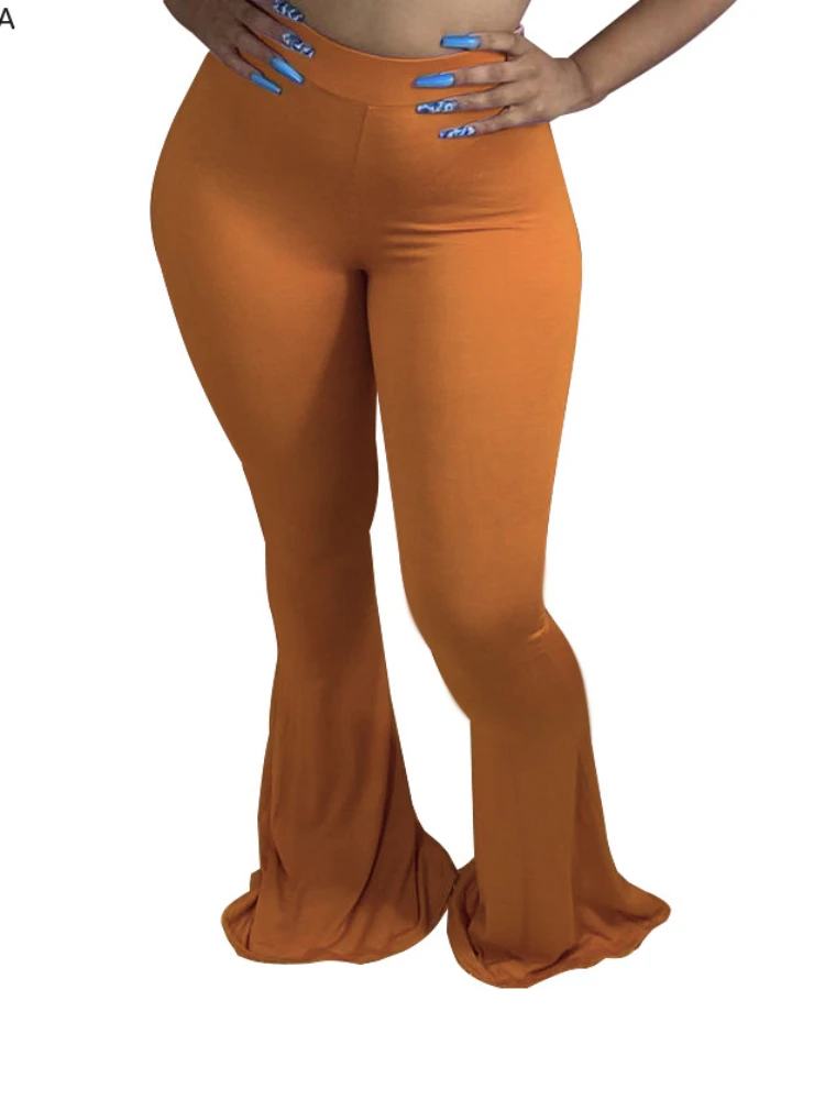 CM.YAYA Casual S-4XL Women Elastic Wide Leg Flare Pants Leggings High Waist Trousers Draped Jogger Pants Sweatpants