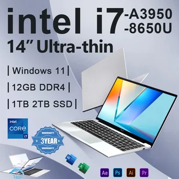 Laptop da Ufficio 2026 con Windows 11 Pro, Intel i7 8650U o Intel Atom A3950, Notebook da 14.1 Pollici, 12GB RAM, 1TB/2TB SSD, PC Gaming