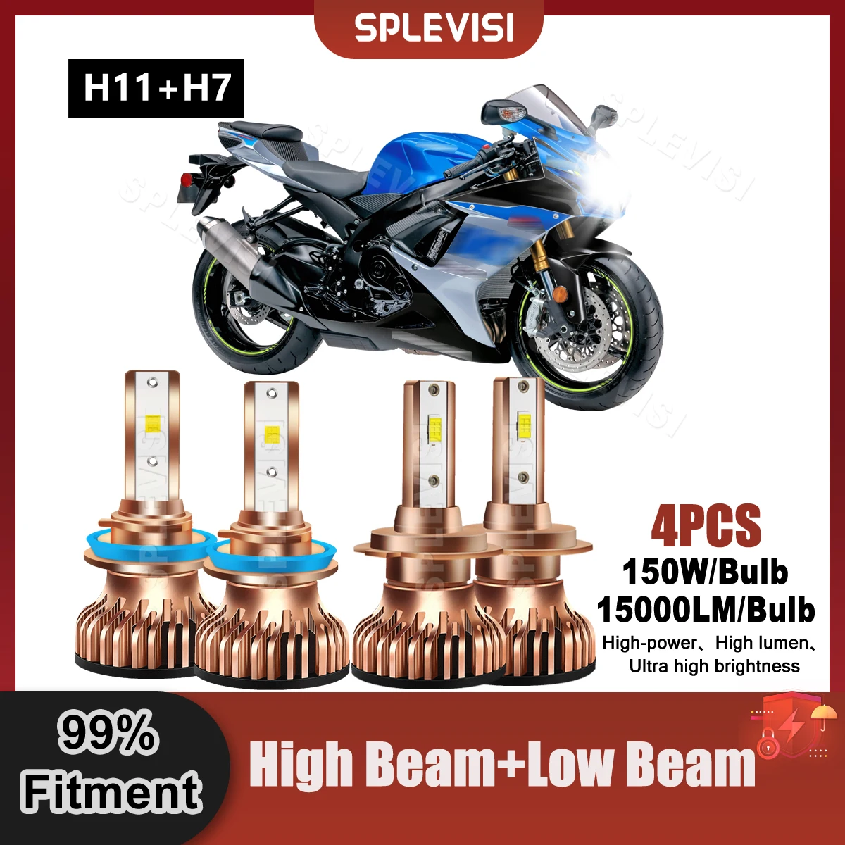 

4X H11 + H7 светодиодный Moto передняя фара дальний и ближний свет для Suzuki GSXR 750 2011 2012 2013 2014 2015 2016 2017 2018 2019 2020 2021 2022