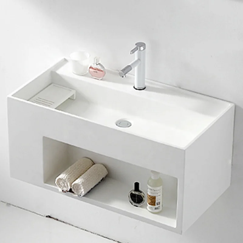

Wall Hung Wash Hand Bathroom Stone Cabinet Basin Sink with shelves for towel