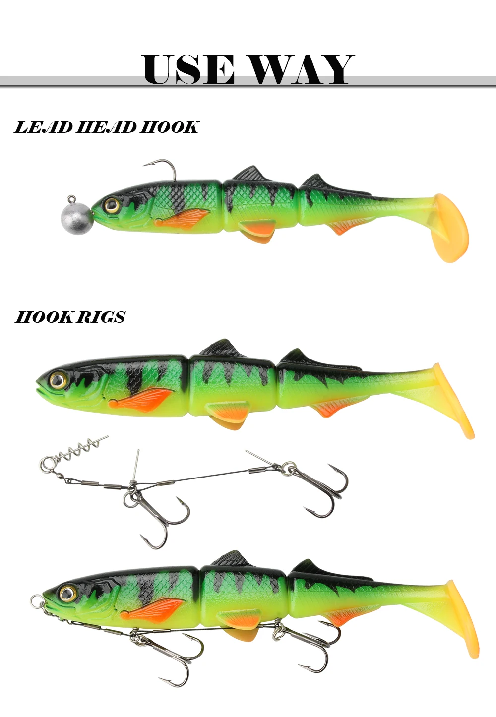 Spinpoler 3-Gelenk-Köder aus weichem Kunststoff, Schwimmpaddel, Schwimmköder, 16 cm, 22 cm, Hechtbarsch, Muskie, großer T-Schwanz, weiche Angelköder – Detail 10