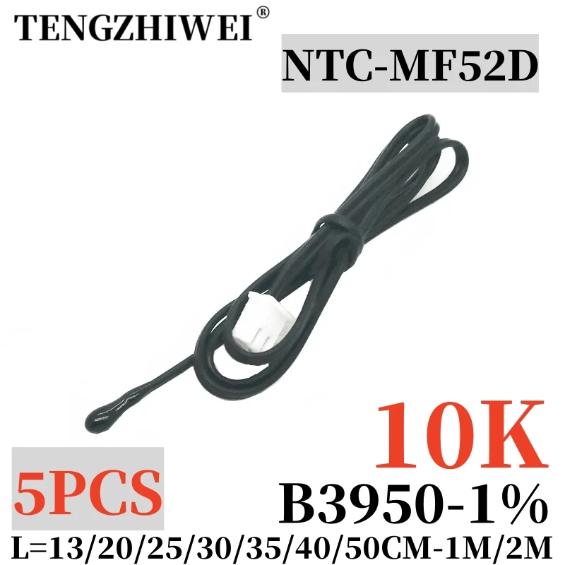 Фото Датчик температуры NTC B3950 10K 1%, зонд для кондиционирования воздуха 13/20/25/30/35/40/50 см, 1 м, 2 м, 5 шт. №1