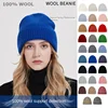 PURE Wool New Beanie Winter Women Men Boys Girls Crochet Skullies Hat Solid Color Autumn Knitted Beanies Caps