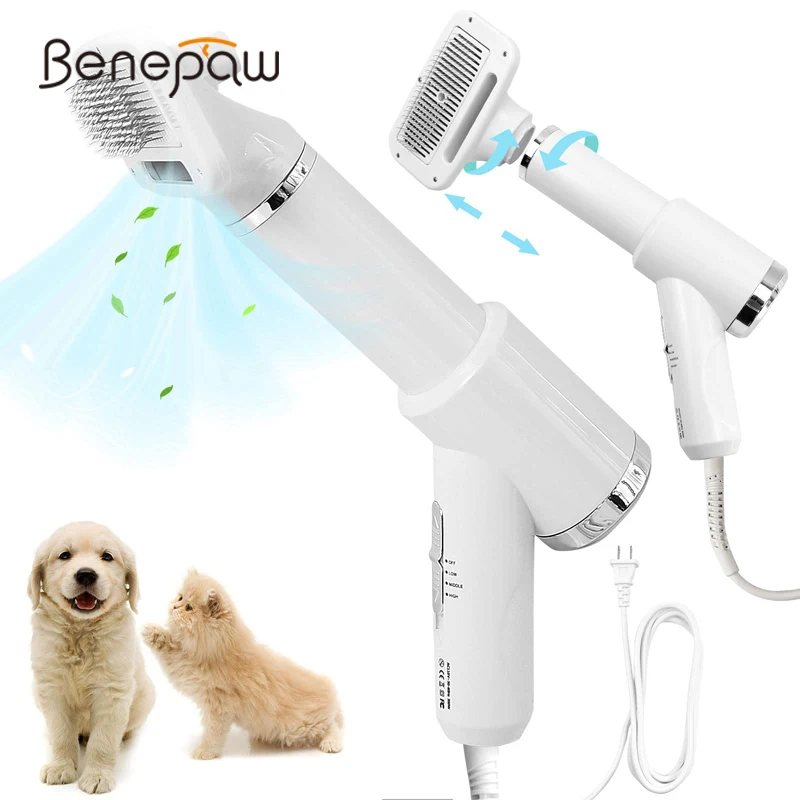 Benepaw 2 In 1 Pet Grooming Hair Dryer Slicker Brush Adjustable 3 Airflow Heat Settings Powerful Low Noise Pet Grooming