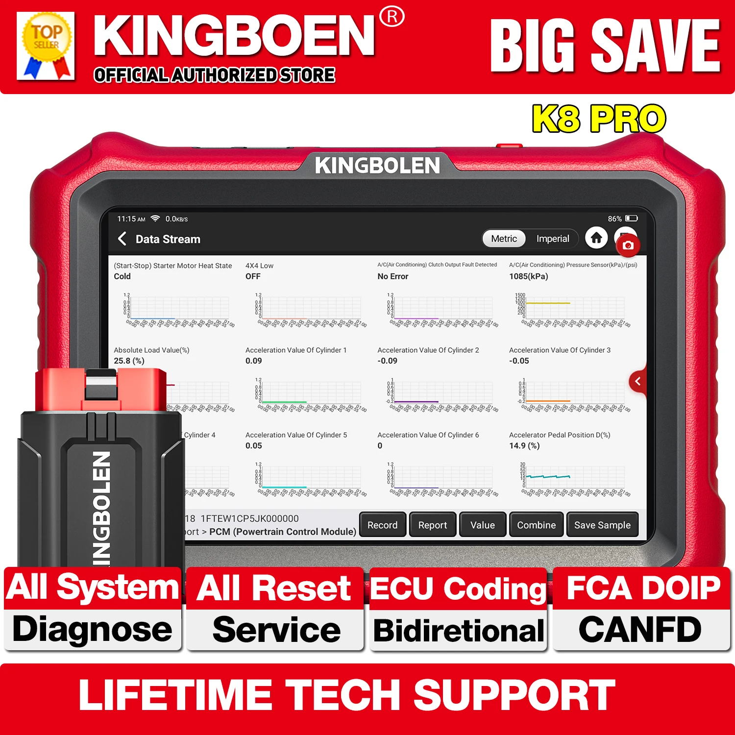 KINGBOLEN K8 PRO Bluetooth Escáner OBD2 Codificación ECU Bidireccional Más de 40 servicios CANFD DOIP FCA Todos los sistemas Herramientas de diagnóstico para vehículos