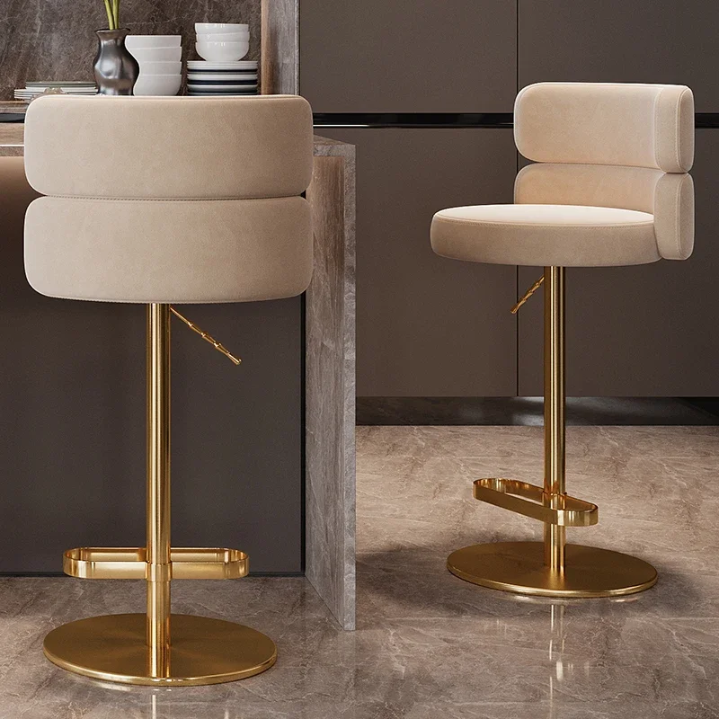 Gold Leg Ergonomic Bar Stools Nordic Minimalist Backrest Relaxing Counter Bar Chairs Adjustable Soft Sillas De Furniture