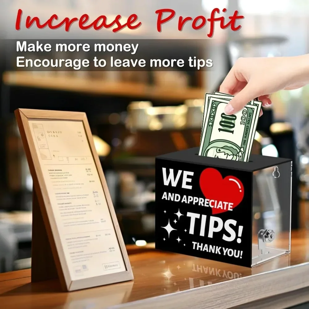 Bartender Tip box Tip jar Suggestion box slot and lock Money jar Donation box Lock 6 X 4 X 5 inch raffle box Bar Restaurant 6