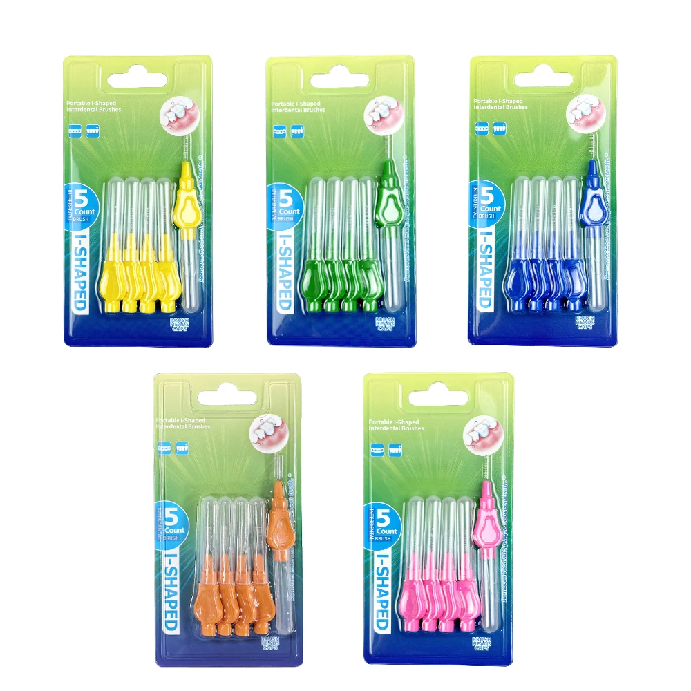 5개입/박스 I형 치간 칫솔 0.6-1.5mm 치아 사이 청소 구강 관리 교정용 치실