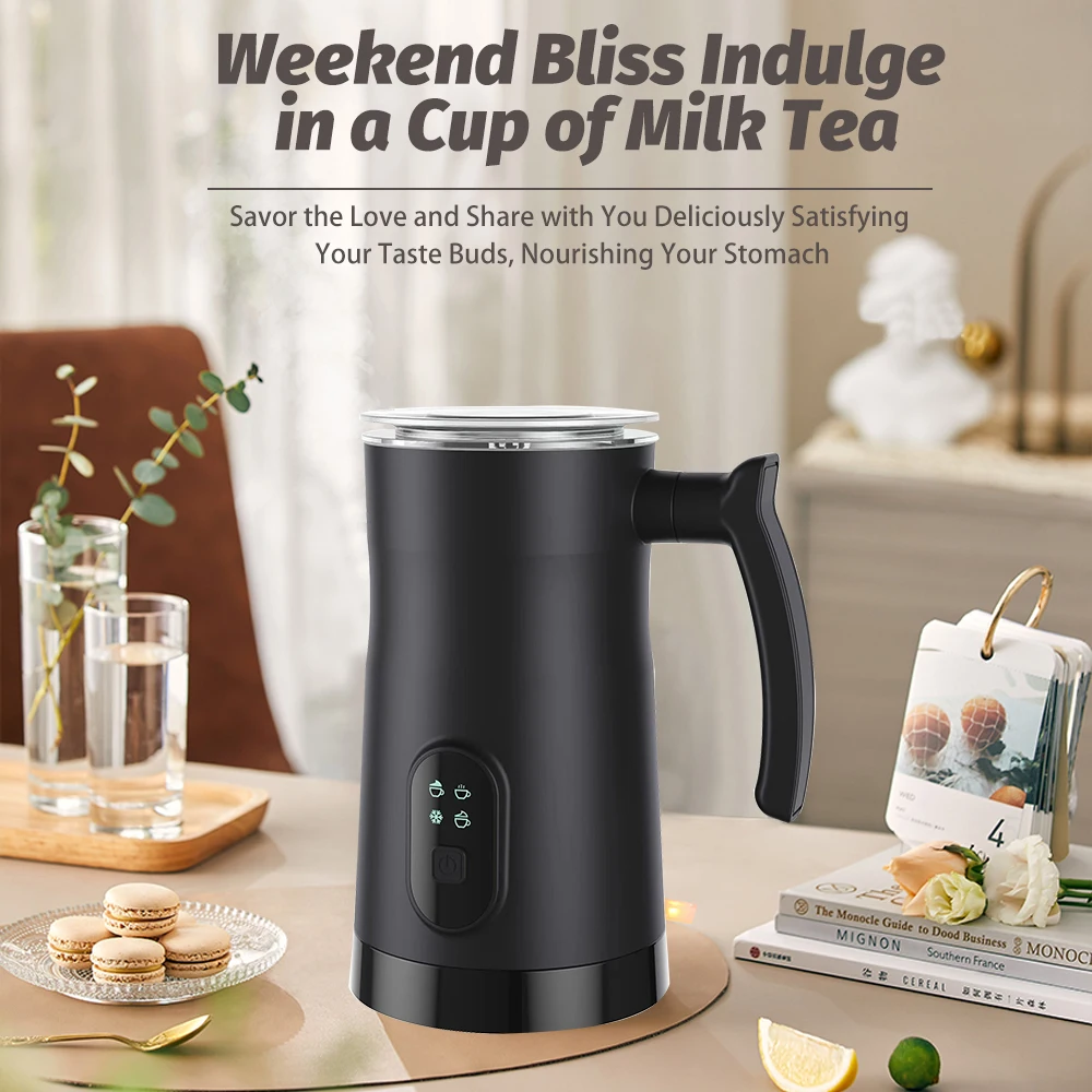Electric Milk Frother Stainless Steel Hot Cold Milk Foamer 400W Non-Stick Interior 350ml Automatic Coffee Mixer for Cappuccino 2