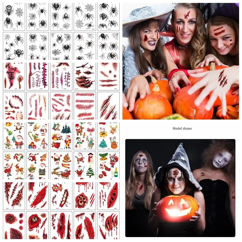 

10 Sheets/Set Face Patch Halloween Temporary Tattoos Scar Spider Design Waterproof Tattoo Stickers Spider Scar DIY Lifelike