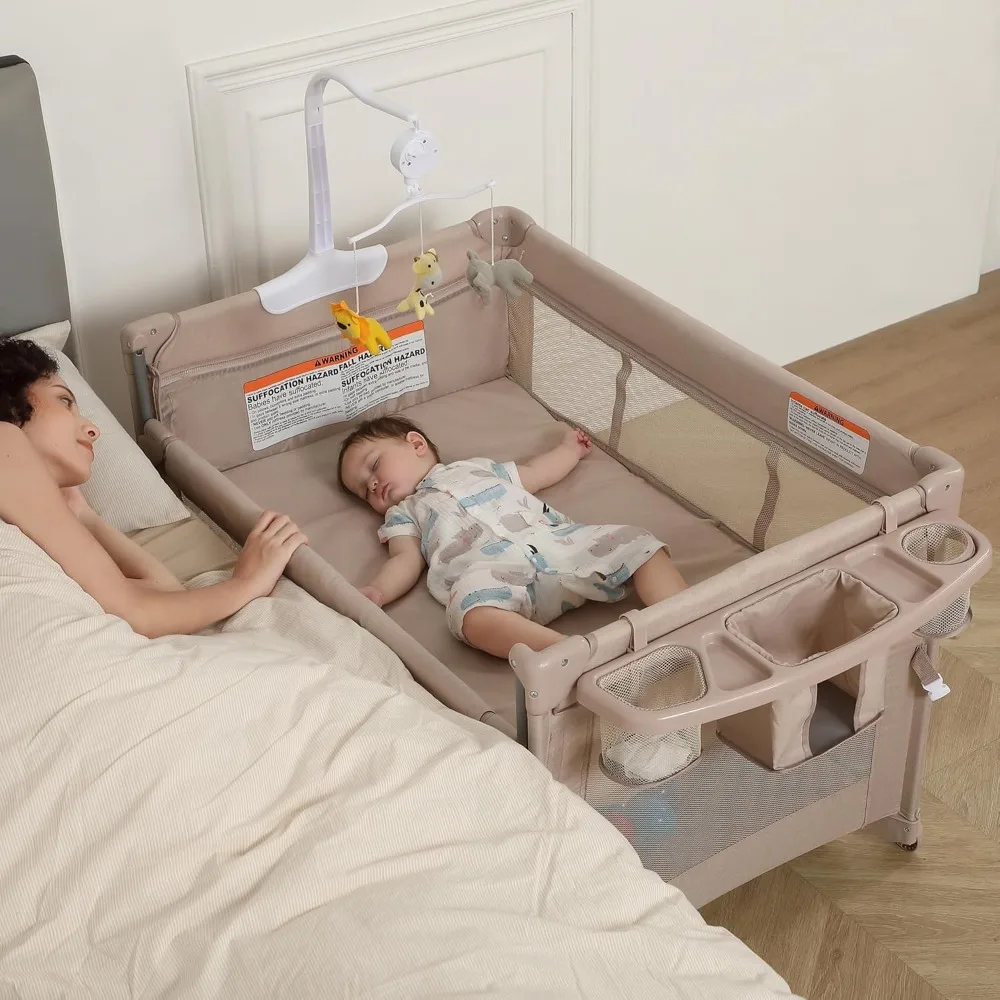 5 in 1 Pack and Play, Baby Bassinet Bedside Sleeper, Baby Playard, Bedside Crib with Changing Table, Foldable Travel Playard 2