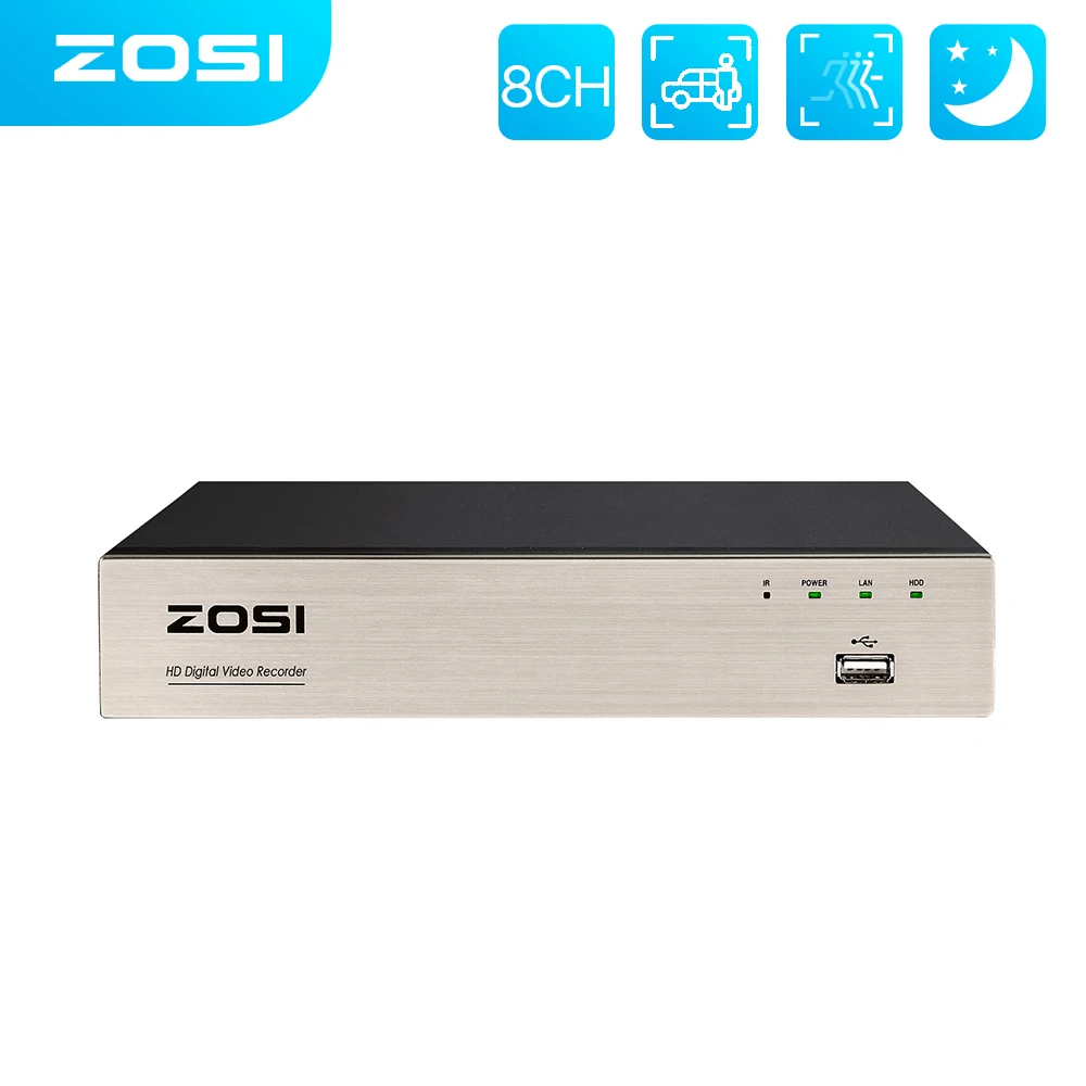 Network Video Recorder ZOSI 8CH 1080P H.265+ DVR 4-IN-1 24/7 Recording 2MP Video Surveillance Recorder for Analog AHD TVI CVI Camera Hybrid HDMI DVR