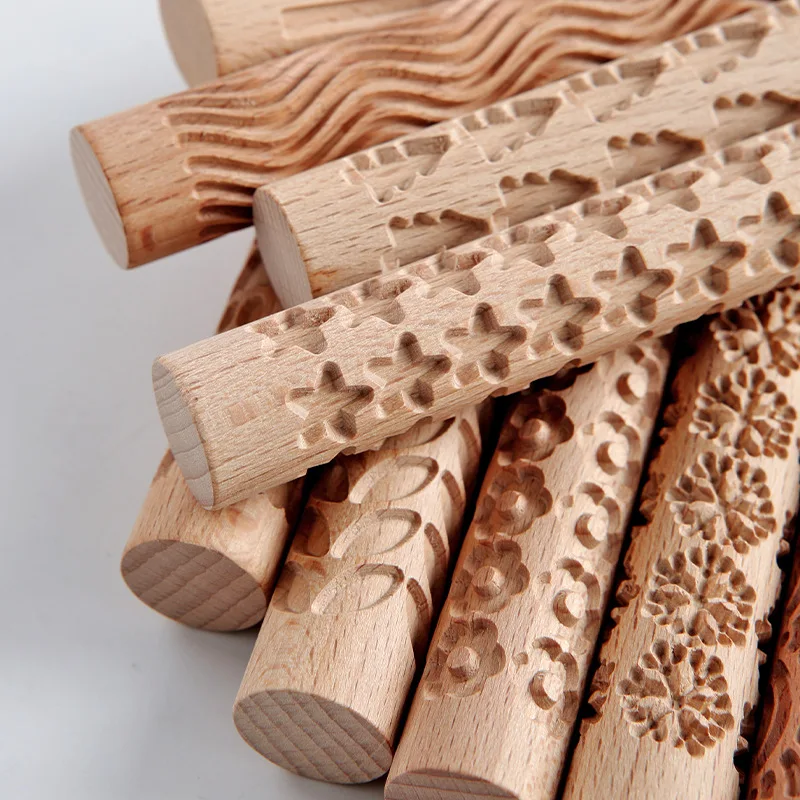 

Wooden Texture Mud Pressed Roller Pattern Roller Rod Embossed Polymer Clay Rolling Pin Ceramic Pottery Art