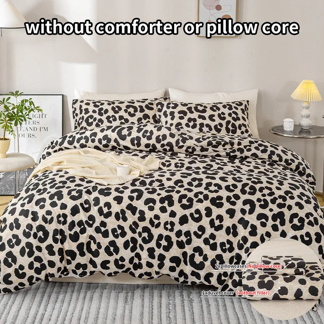 3pcs Leopard Print Duvet Cover Set, Soft Skin-Friendly Bedding Set Includes 1 Duvet Cover And 2 Pillowcases