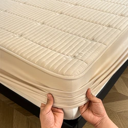 Ultimate Waterproof Quilted Mattress Protector - Breathable Microfiber with 360° Elastic Deep Pocket, Anti - Mite Protection - 1PC 200x200x30cm (Khaki)