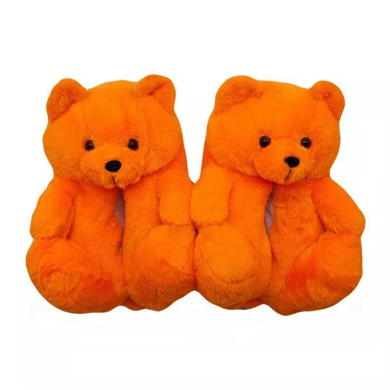 Cute Teddy Bear Plush Winter Slippers Wrapped in Heels Fun Indoor Floor Shoes Women's Gift Warm and Soft Cartoon Plush Animal Sl 2